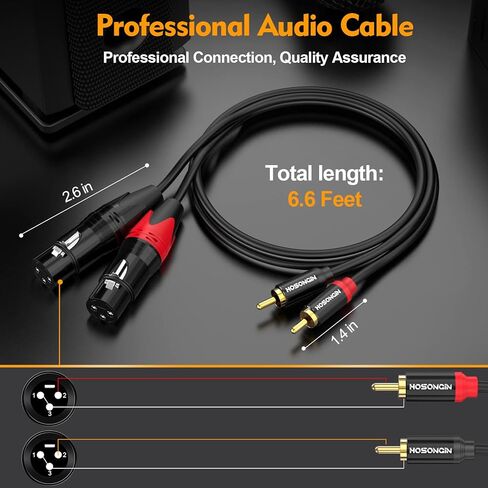 كابل صوت HOSONGIN Professional XLR إلى RCA بطول 6.6 قدم - موصلات عالية النقاء، تصميم لتقليل الضوضاء، متين، مثالي للاستوديوهات ومكبرات الصوت والخلاطات ومكبرات الصوت والعروض الحية والمسارح المنزلية in Kuwait