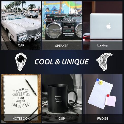 300 Pieces Gothic Stickers Black White Skull Stickers Vinyl Waterproof Decals for Skateboard Water Bottle Notebook Computer, Phone in Kuwait