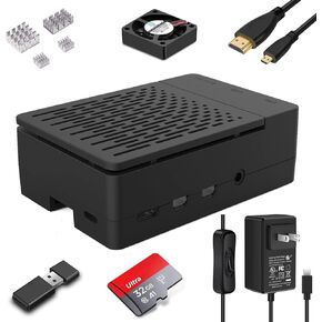 [20W 5V 4A] حافظة Raspberry Pi 4، iUniker 20W 5V 4A USB C Raspberry Pi 4 مزود طاقة مع مبدد حرارة 40 مم، مروحة تبريد 40 مم، بطاقة 32 جيجابايت، قارئ بطاقات، كابل Hdmi 4K لـ Pi 4 8 ​​جيجابايت/4 جيجابايت/2 جيجابايت in Kuwait