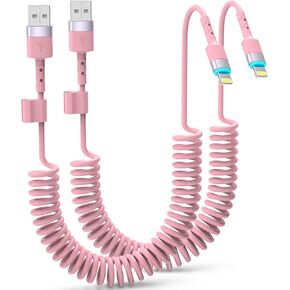 MTAKYA USB C إلى Lightning CarPlay Cable 3 FT 2-Pack، كابل Lightning ملفوف، سلك شاحن سيارة iPhone معتمد من MFi، كابل شحن سريع من النوع C إلى Lightning PD سريع لهاتف iPhone - وردي