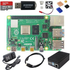 DIGISHUO Raspberry Pi 5B Model B 8GB RAM DIY 8 in 1 Kit | Black Case | Pi 5 Active Cooler | San Disk 128G SD Card Micro-SD | 2X Micro HDMI Cable | Sufficient 5.1V 5A Power Supply in Kuwait
