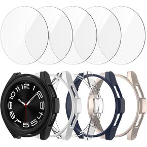 anotch [5+5] Pack for Samsung Galaxy Watch 6 Classic 47mm Screen protector Case, 5 Tempered Glass Screen Protector Film + 5 Hard PC Protective Bumper Case for Galaxy Watch 6 Classic 47mm Accessories in Kuwait