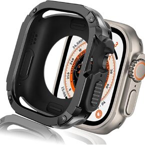 حافظة ميكانيكية مقاس 49 ملم مناسبة لساعة Apple Watch Ultra 2 & 1 مقاس 49 ملم، ممتص للصدمات ناعم مقاوم للصدمات + واقي صلب مضاد للخدش، غطاء مدرع عالي التحمل على الطراز العسكري لملحقات حزام iWatch 49 ملم - أسود in Kuwait