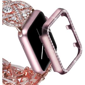 VIQIV Bling Protective Face Bumper Case Cover for Compatible with Apple Watch 38mm 42mm 40mm 44mm, Crystal Diamond Plate Frame Compatible with Apple iWatch Series 4 3 2 1 Rose Pink in Kuwait