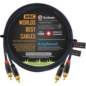 3 Foot RCA Cable Pair - Gotham GAC-4/1 (Black) Star-Quad Audio Interconnect Cable with Amphenol ACPL Black Chrome Body, Gold Plated RCA Connectors - Directional in Saudi Arabia