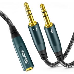 SOLMIMI Headset Splitter Adapter for PC, 3.5mm CITA TRRS Female to 2 TRS Male Headphone Audio Mic Jack Y Splitter Cable for Gaming Headset to Dual-Jack PC, Laptop (Strong Nylon Braided) - 1 Ft in Kuwait