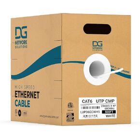 DG Cat6 Plenum (CMP)، 500 قدم، 600 ميجا هرتز، غير محمي، UTP، 23AWG، نحاس عاري صلب، مدرج في قائمة ETL، كابل إيثرنت بالجملة، صندوق سحب سهل، تغليف Reelex، أبيض