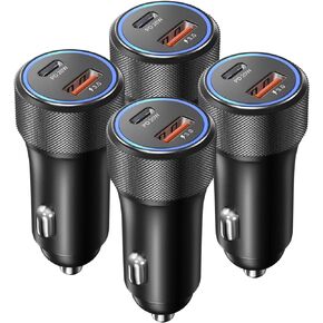 شاحن سيارة USB C، OKRAY 4-Pack 36W شحن سريع مزدوج المنفذ PD3.0+QC3.0 USB نوع C ولاعة السجائر مع LED متوافق مع iPhone 15/14/13/12/11، Samsung Galaxy S23 S22 Note 20 ( رمادي)