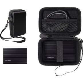 Alltravel Palm Size Case for Samsung T7 Shield Portable SSD, Compatible with 1TB, 2TB, 4TB, mesh Pocket for SSD Cable (Black) in Saudi Arabia