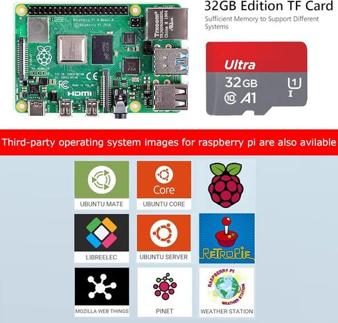 [20W 5V 4A] حافظة Raspberry Pi 4، iUniker 20W 5V 4A USB C Raspberry Pi 4 مزود طاقة مع مبدد حرارة 40 مم، مروحة تبريد 40 مم، بطاقة 32 جيجابايت، قارئ بطاقات، كابل Hdmi 4K لـ Pi 4 8 ​​جيجابايت/4 جيجابايت/2 جيجابايت in Kuwait