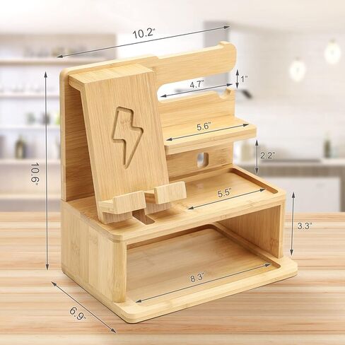 homde محطة شحن الخيزران محطة إرساء منضدة تخزين منظم للهاتف الخليوي المحمول ساعة ذكية مفاتيح الكمبيوتر المحمول، ملحقات الكمبيوتر اللوحي الإلكترونية، هدية للرجال والنساء الأب الزوج in Kuwait