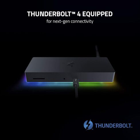 Razer Thunderbolt 4 Dock (أسود) 10 منافذ إخراج عرض مزدوج 4K أو فردي 8K مع إضاءة Chroma RGB (متجددة) in Saudi Arabia