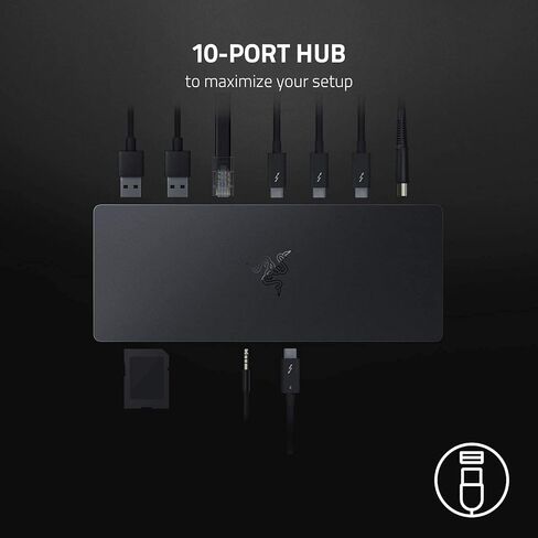Razer Thunderbolt 4 Dock (أسود) 10 منافذ إخراج عرض مزدوج 4K أو فردي 8K مع إضاءة Chroma RGB (متجددة) in Saudi Arabia