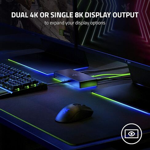 Razer Thunderbolt 4 Dock (أسود) 10 منافذ إخراج عرض مزدوج 4K أو فردي 8K مع إضاءة Chroma RGB (متجددة) in Saudi Arabia