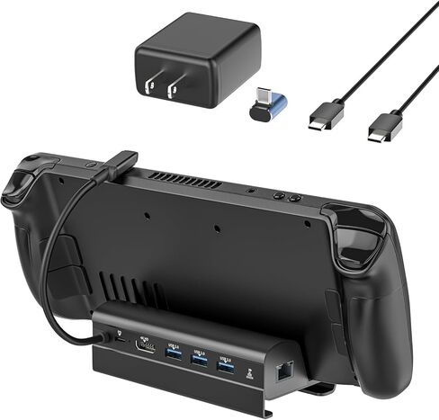 قاعدة شحن لسطح البخار، قاعدة سطح بخار 6 في 1 مع شاحن 45 واط، HDMI 2.0 4K عند 60 هرتز، جيجابت ايثرنت 1000 ميجابت في الثانية، 3 USB-A 3.0 ومنفذ USB-C PD متوافقة مع ستيم ديك in Kuwait