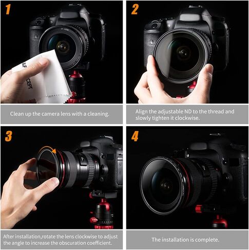 مفهوم K& فلتر ND Fader 77 ملم متغير الكثافة محايد قابل للتعديل ND2 إلى ND400 متوافق مع كاميرات كانون 6D 5D مارك II 5D مارك III، نيكون D610 D700 D800 D800 كاميرات DSLR + قطعة قماش لتنظيف العدسات in Kuwait