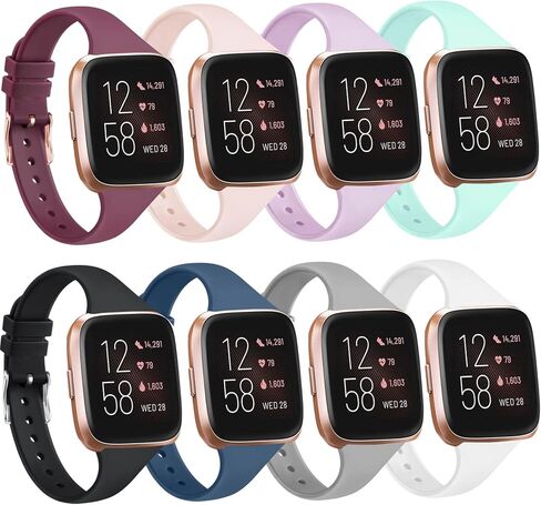8 عبوات من أحزمة السيليكون الرفيعة المتوافقة مع أساور Fitbit Versa 2/Fitbit Versa/Fitbit Versa Lite/SE، بديلة لأساور المعصم الضيقة الرفيعة لساعة Fitbit Versa 2 الذكية (8 عبوات، كبيرة) in Kuwait