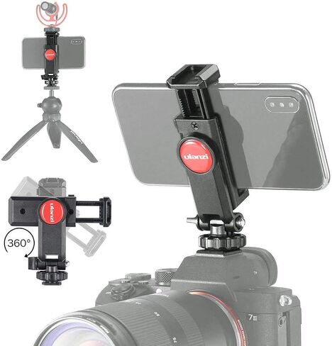 ULANZI ST-06 Camera Hot Shoe Phone Holder Flexible Phone Tripod Mount Adapter w Cold Shoe Mount for Microphone LED Light for DJI Ronin SC iPhone Samsung Canon Nikon DSLR Photography in Saudi Arabia