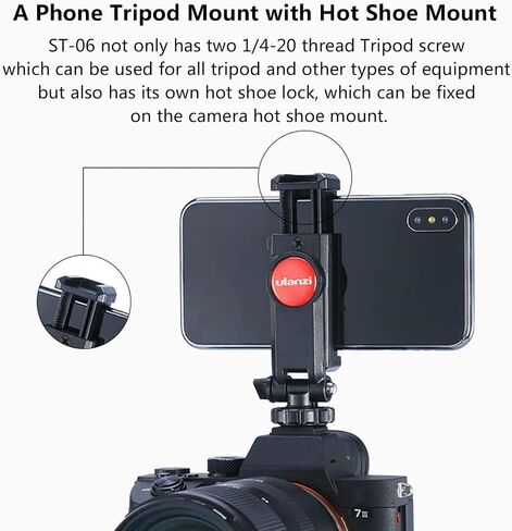 ULANZI ST-06 Camera Hot Shoe Phone Holder Flexible Phone Tripod Mount Adapter w Cold Shoe Mount for Microphone LED Light for DJI Ronin SC iPhone Samsung Canon Nikon DSLR Photography in Saudi Arabia