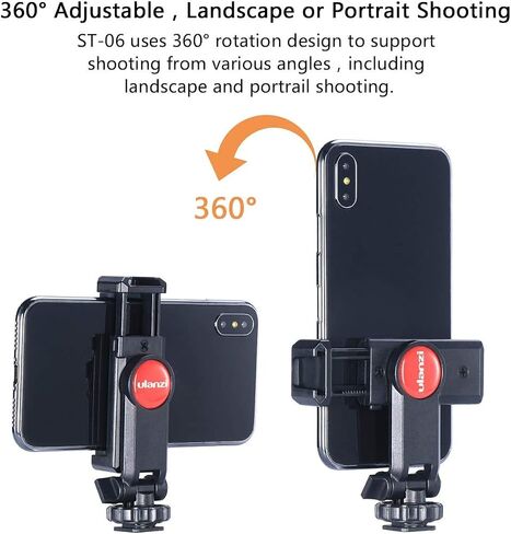 ULANZI ST-06 Camera Hot Shoe Phone Holder Flexible Phone Tripod Mount Adapter w Cold Shoe Mount for Microphone LED Light for DJI Ronin SC iPhone Samsung Canon Nikon DSLR Photography in Saudi Arabia