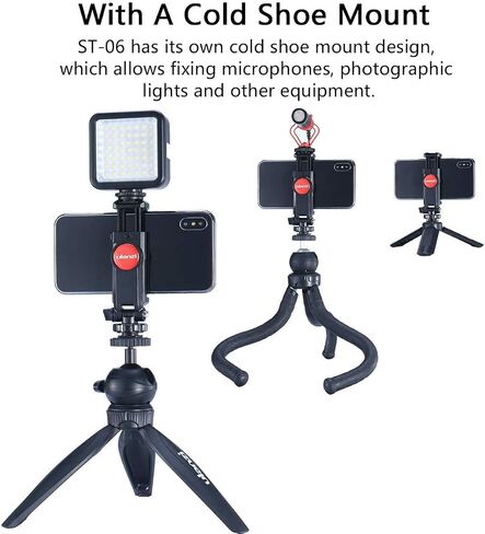 ULANZI ST-06 Camera Hot Shoe Phone Holder Flexible Phone Tripod Mount Adapter w Cold Shoe Mount for Microphone LED Light for DJI Ronin SC iPhone Samsung Canon Nikon DSLR Photography in Saudi Arabia