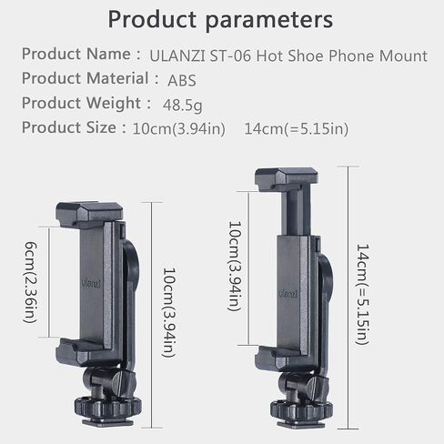 ULANZI ST-06 Camera Hot Shoe Phone Holder Flexible Phone Tripod Mount Adapter w Cold Shoe Mount for Microphone LED Light for DJI Ronin SC iPhone Samsung Canon Nikon DSLR Photography in Saudi Arabia