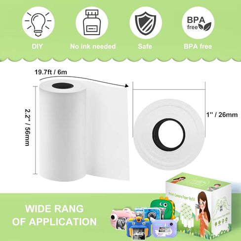 ورق كاميرا 6 رولز لطباعة كيديزوم، ورق طباعة كاميرا 2.5 سم × 2.5 سم متوافق مع VTech Dragon/MiniBear/Touch ورق كاميرا طباعة ورق للكاميرا الفورية لمعظم الأطفال in Kuwait