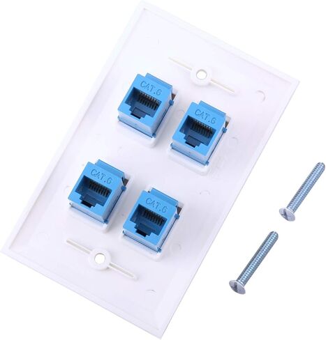 لوحة حائط iGreely Ethernet - 4 منافذ أنثى إلى أنثى Cat6 جاك لوحة حائط بيضاء in Kuwait