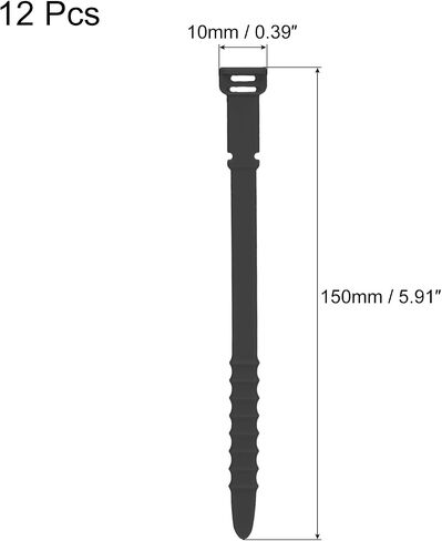 uxcell 12Pcs Silicone Cable Ties 6 Inch Reusable Wire Ties Elastic Cable Cord Organizer Straps for Cords Wire USB Charge Management Food Storage, Black in Kuwait