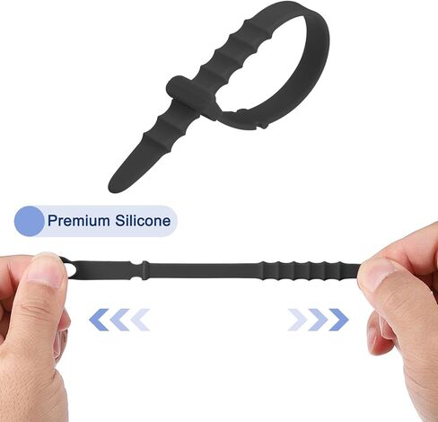 uxcell 12Pcs Silicone Cable Ties 6 Inch Reusable Wire Ties Elastic Cable Cord Organizer Straps for Cords Wire USB Charge Management Food Storage, Black in Kuwait