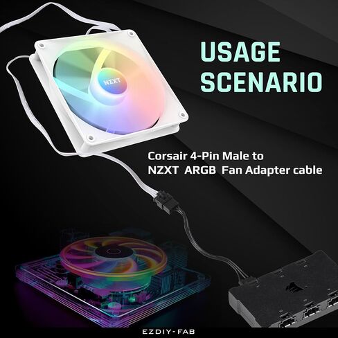 ازدي فاب كيبل محول متوافق مع موزع كورسير RGB ولايتنج نود كور وكوماندر كور واي كيو كوماندر كور اكس تي، اضاءة RGB الذكية، متوافق مع مروحة ان زد اكس تي ARGB AER2 سلسلة F (2 × 10 سم) in Saudi Arabia