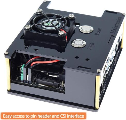 حافظة/علبة أكريليك من Makeronics (أسود) للوحة Jetson Nano B01,A02,2GB مع حقيبة الكاميرا | مروحة تبريد 5 فولت PWM | مفتاح التحكم في الطاقة وإعادة الضبط | تتضمن تعليمات التجميع in Kuwait