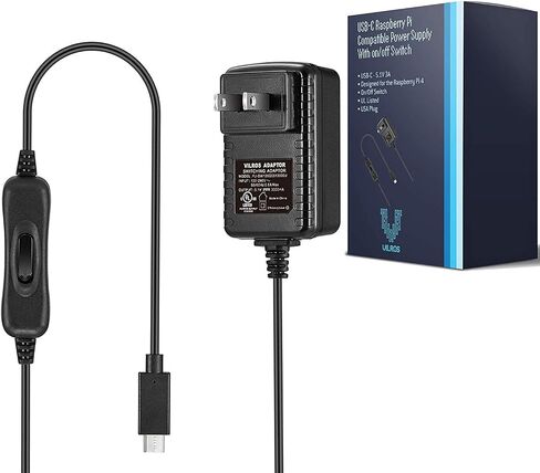 إمداد الطاقة متوافق مع Vilros Raspberry Pi 4 & 400 (USB-C) مع مفتاح تشغيل/إيقاف التشغيل in Saudi Arabia