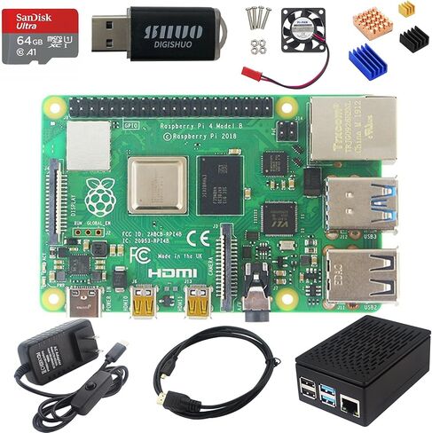 DIGISHUO Raspberry Pi 5B Model B 8GB RAM DIY 8 in 1 Kit | Black Case | Pi 5 Active Cooler | San Disk 128G SD Card Micro-SD | 2X Micro HDMI Cable | Sufficient 5.1V 5A Power Supply in Kuwait