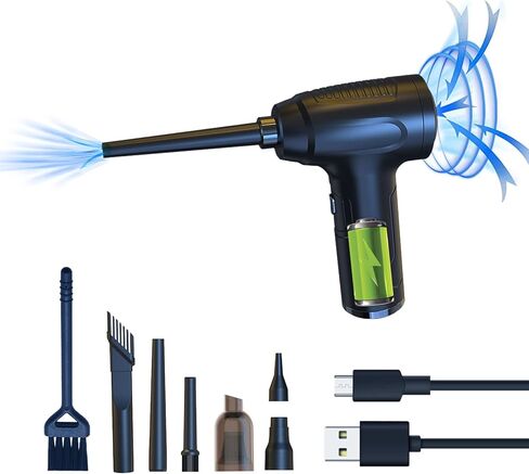 منفضة هواء مضغوط، مكنسة صغيرة 2 في 1، منظف لوحة المفاتيح، 50،00 لفة في الدقيقة 6000 مللي أمبير في الساعة، رذاذ هواء معلب، علبة كهربائية محمولة، مجموعة تنظيف الكمبيوتر المنفاخ اللاسلكي FLUKIN in Kuwait