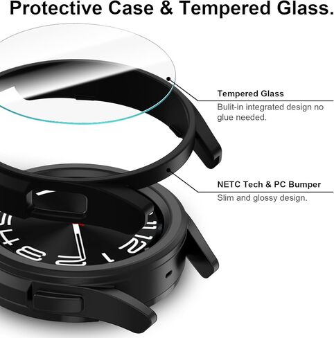 anotch [5+5] Pack for Samsung Galaxy Watch 6 Classic 47mm Screen protector Case, 5 Tempered Glass Screen Protector Film + 5 Hard PC Protective Bumper Case for Galaxy Watch 6 Classic 47mm Accessories in Kuwait