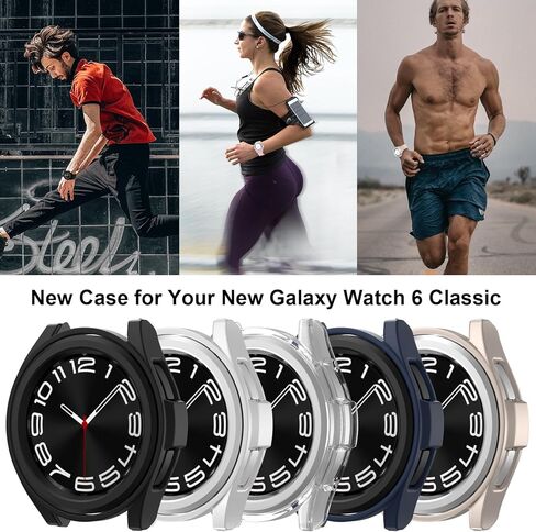 anotch [5+5] Pack for Samsung Galaxy Watch 6 Classic 47mm Screen protector Case, 5 Tempered Glass Screen Protector Film + 5 Hard PC Protective Bumper Case for Galaxy Watch 6 Classic 47mm Accessories in Kuwait