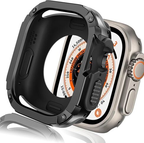 حافظة ميكانيكية مقاس 49 ملم مناسبة لساعة Apple Watch Ultra 2 & 1 مقاس 49 ملم، ممتص للصدمات ناعم مقاوم للصدمات + واقي صلب مضاد للخدش، غطاء مدرع عالي التحمل على الطراز العسكري لملحقات حزام iWatch 49 ملم - أسود in Kuwait