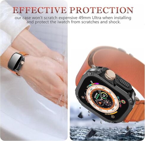 حافظة ميكانيكية مقاس 49 ملم مناسبة لساعة Apple Watch Ultra 2 & 1 مقاس 49 ملم، ممتص للصدمات ناعم مقاوم للصدمات + واقي صلب مضاد للخدش، غطاء مدرع عالي التحمل على الطراز العسكري لملحقات حزام iWatch 49 ملم - أسود in Kuwait