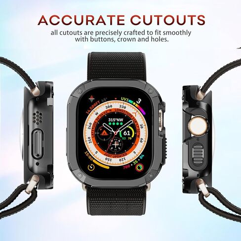 حافظة ميكانيكية مقاس 49 ملم مناسبة لساعة Apple Watch Ultra 2 & 1 مقاس 49 ملم، ممتص للصدمات ناعم مقاوم للصدمات + واقي صلب مضاد للخدش، غطاء مدرع عالي التحمل على الطراز العسكري لملحقات حزام iWatch 49 ملم - أسود in Kuwait