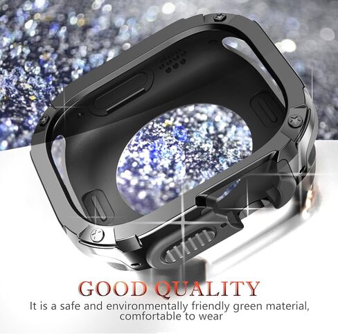 حافظة ميكانيكية مقاس 49 ملم مناسبة لساعة Apple Watch Ultra 2 & 1 مقاس 49 ملم، ممتص للصدمات ناعم مقاوم للصدمات + واقي صلب مضاد للخدش، غطاء مدرع عالي التحمل على الطراز العسكري لملحقات حزام iWatch 49 ملم - أسود in Kuwait