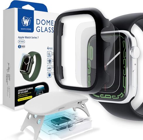 Whitestone Dome Glass 41mm Tempered Glass Screen Protector [Liquid Dispersion Tech] With Metal Case for Apple Watch 7& 8 (41mm) - Two Pack in Kuwait