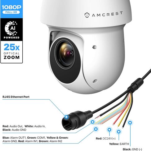 Amcrest 2MP خارجي PTZ POE + IP كاميرا تكبير بإمالة (بصري 25x بمحرك) POE+ قبة سرعة أمان الكاميرا، مستشعر صور CMOS، رؤية ليلية 328 قدمًا، POE+ (802.3at) F1.6، IP66، IP2M-863EW-AI-V2 in Kuwait