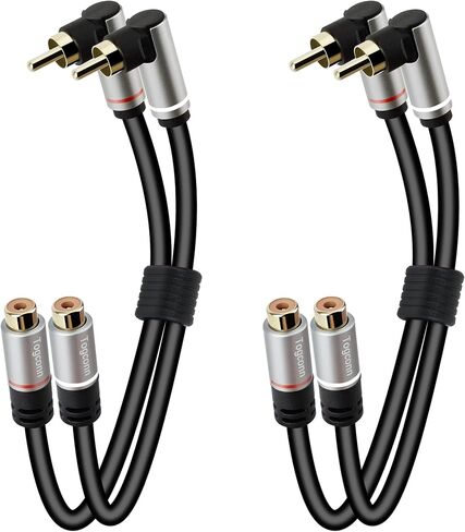 2 RCA Extension Cable 1 Feet, 90 Degree Right Angle 2RCA Male to 2 RCA Female Stereo Audio Extender Cord Adapter, Hi-Fi Sound, Gold Plated Connectors, Oxygen-Free Copper OFC-2 Pack in Kuwait