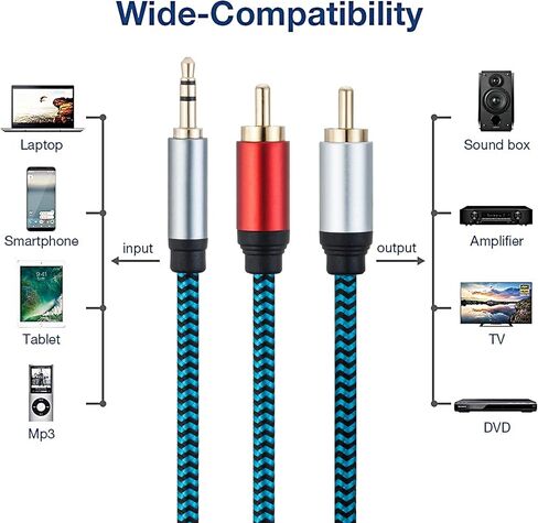 Hftywy RCA إلى 3.5 مم كابل Aux 30 قدم مضفر 3.5 مم ذكر إلى 2RCA ذكر ستيريو Y مقسم RCA كابل 1/8 إلى RCA كابل ستيريو Audiophiles سماعة رأس RCA كابل in Kuwait