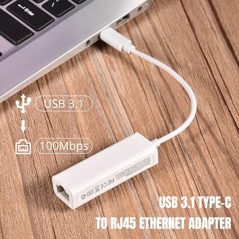 محول Zhiyavex USB C Ethernet، محول USB 3.1 Type-C إلى RJ45 Ethernet، محول USB C محمول بسرعة 100 ميجا بت في الثانية، التوصيل والتشغيل، لأجهزة الكمبيوتر المحمول/الكمبيوتر اللوحي/الهاتف المحمول من النوع C in Kuwait