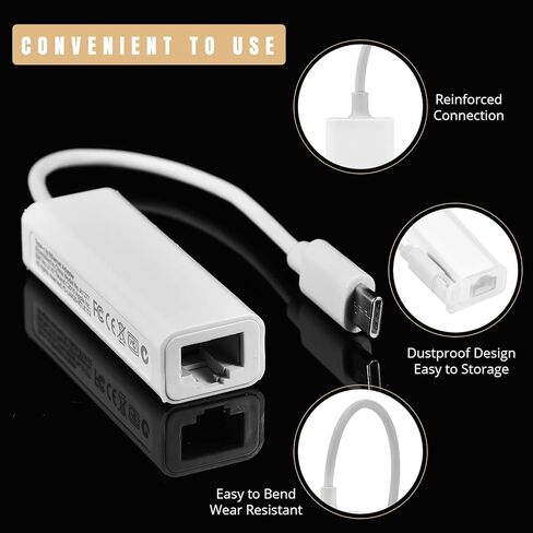 محول Zhiyavex USB C Ethernet، محول USB 3.1 Type-C إلى RJ45 Ethernet، محول USB C محمول بسرعة 100 ميجا بت في الثانية، التوصيل والتشغيل، لأجهزة الكمبيوتر المحمول/الكمبيوتر اللوحي/الهاتف المحمول من النوع C in Kuwait
