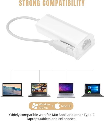 محول Zhiyavex USB C Ethernet، محول USB 3.1 Type-C إلى RJ45 Ethernet، محول USB C محمول بسرعة 100 ميجا بت في الثانية، التوصيل والتشغيل، لأجهزة الكمبيوتر المحمول/الكمبيوتر اللوحي/الهاتف المحمول من النوع C in Kuwait