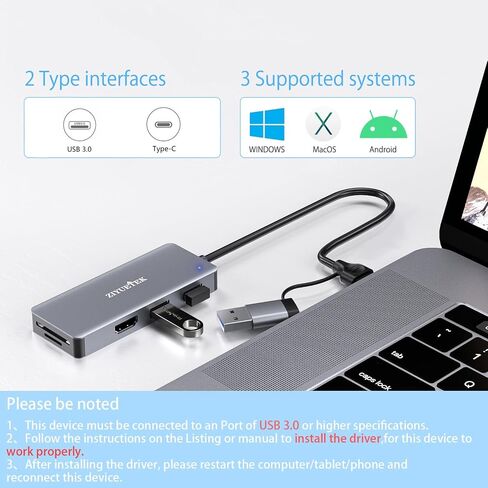 USB 3.0 to hdmi Adapter&USB c to hdmi Adapter 2 in 1,ZIYUETEK 5-in-1 USB C and USB3.0 Docking Station, Suitable for Laptop and PC with Windows7/8/10/11 in Saudi Arabia