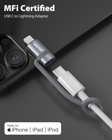 BOUTOP [MFi Certified] 36W USB C to Lightning Adapter 2 Pack | PD Fast Charging Adapter with Anti-loss Silicone Ring; Converts USB-C Cable to Lightning for IPhone IPad MFi Certified 36W in Kuwait